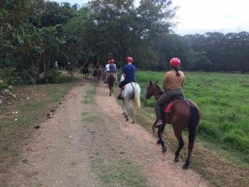 Horseback Riding to the waterfall through the tropical rainforest, South Pacific, Costa Rica